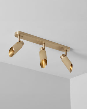 Reeded Metal Triple Ceiling Light | Satin Brass | Lighting Collective