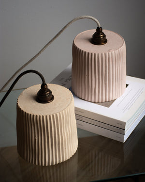 Ribbed Cylindrical Concrete Pendant | Nude & Sand | Lighting Collective