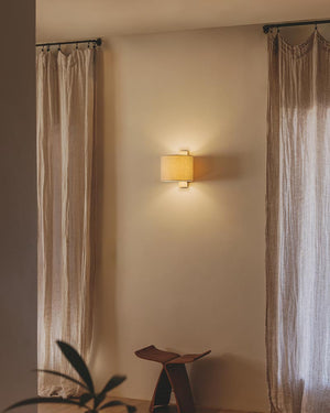 Symmetrical Timber Wall Light | Linen Shade | Lighting Collective