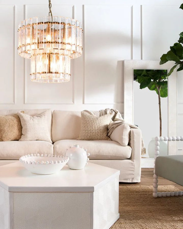 Two-Tiered Textured Crystal Chandelier