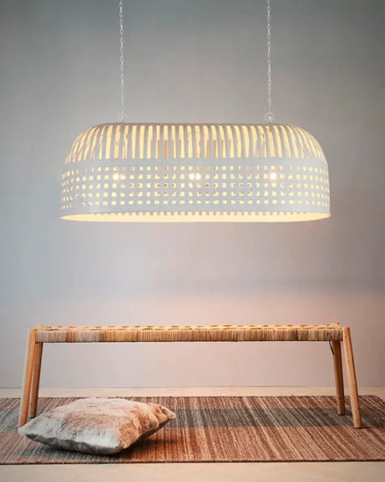 Woven Iron Long Pendant Light | Small | White | Lighting Collective