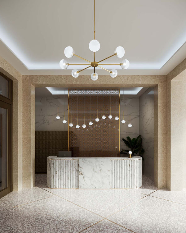 Italian Eight Light Brass Pendant Light