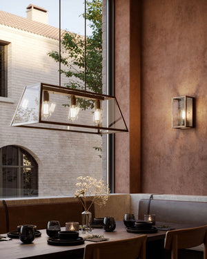 Italian Made Iron Bench Lantern In a Mediterranean style dining room