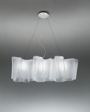 Logico 3 Linear Pendant with three sculpted frosted glass shades suspended from a ceiling canopy