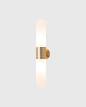 Mid-Century Modern Tubular Wall Light | Satin Brass | Light On | Lighting Collective