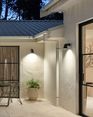 Minimal Single LED Wall Light Styled on a MInimalist Patio