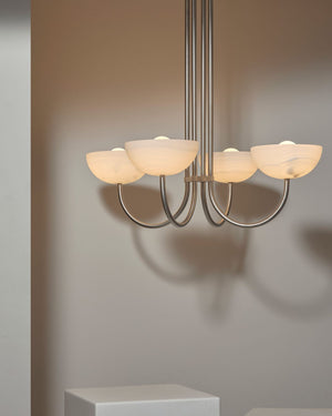 Onyx Stone Quad Dome Chandelier | Aurelia | White Onyx | Brushed Nickel