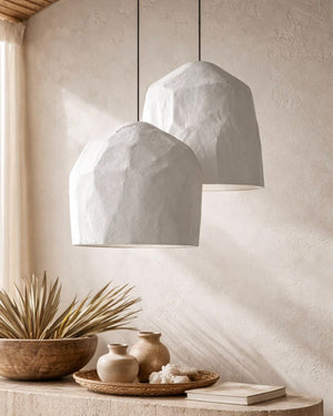 Organic Sand & Resin Pendant | Shwabana  | Styled in a Warm Neutral Void Space