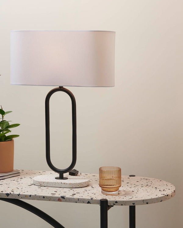Oval Satin Black Table Lamp