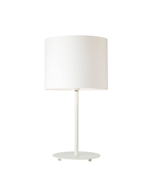 Pastel White table lamp with a round base on a white background
