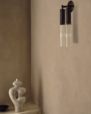 Reeded Glass and Brass Cylindrical Double Wall Light - Lighting Collective