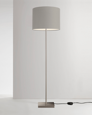 Modern Floor lamp with a silver grey shade on a white background