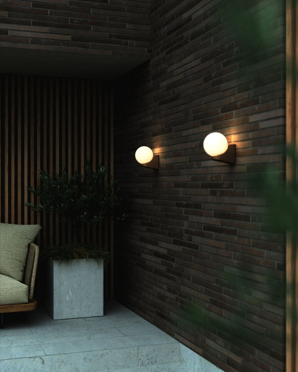 Ribbed Exterior Orb Wall Light