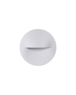 Round Outdoor Step or Wall Light in white with a horizontal slot cut across the aluminium disc
