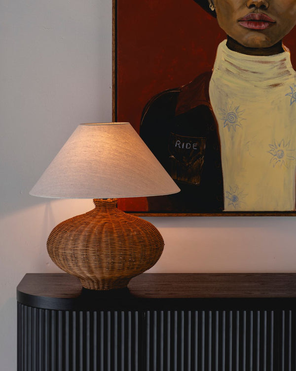 Rounded Rattan Table Lamp