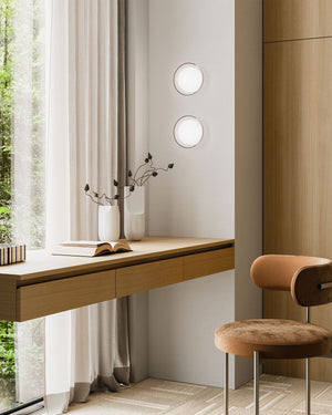 Sculptural Glass Dome Wall Light Styled at a Contemporary Desk