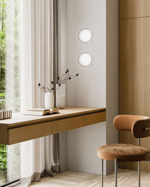 Sculptural Glass Dome Wall Light Styled at a Contemporary Desk