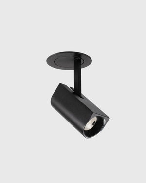 Black single shade ceiling light fixture on a white background