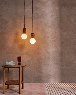 Striped Timber Pendant Light Oscillate Victorian Ash Blackwood living area