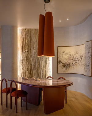 Tall Curved Timber Pendant - Lighting Collective