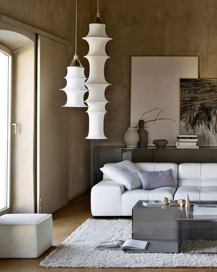 Tiered Sculptural Fabric Pendant in Contemporary Style Living Room