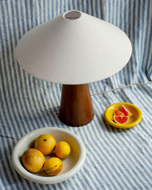 Timber and Linen Table Lamp Styled in a Mediterranean Bedroom
