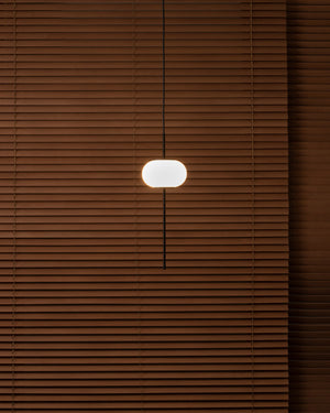Modern pendant light fixture on a wooden wall with horizontal slats