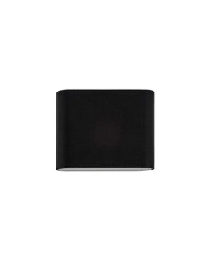 Small black rectangular wall light fixture on a white background