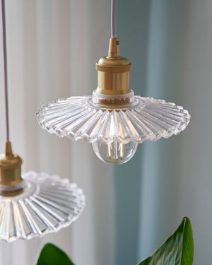 Vintage Ribbed Glass Plate Pendant | Lighting Collective