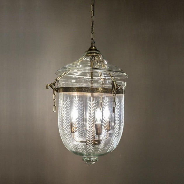 Bell Jar Lantern | Brass & Leaf Cut Glass | Assorted Sizes-Pendants-Emac & Lawton-Lighting Collective