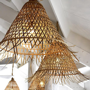 Raw Edged Cone Rattan Pendant Light