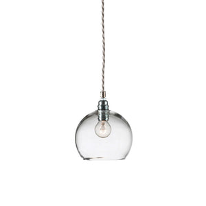 glass and silver metal spherical pendant with clear finish small