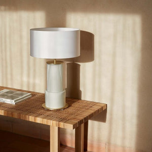 Taupe Lined Ceramic Table Lamp | White | Lighting Collective