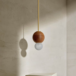 Handmade Timber Sphere Rod Pendant | Brass | Lighting Collective