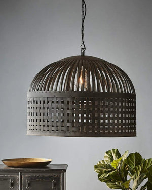 Woven Iron Stripes Pendant Light Antique Black Large