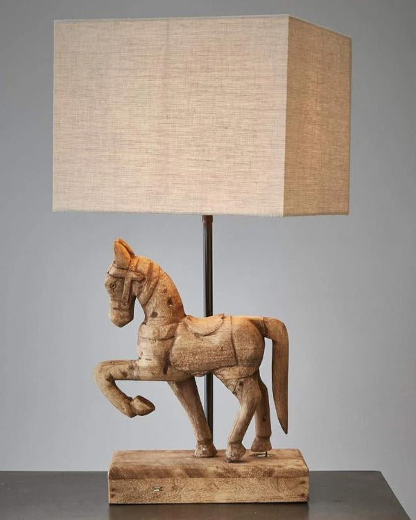 Carved Wooden Horse Lamp