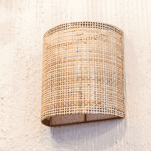 Organic Bagor Weave Wall Light on a white wall