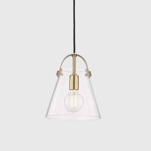 Modern Minimalist Conical Glass Pendant small Brass